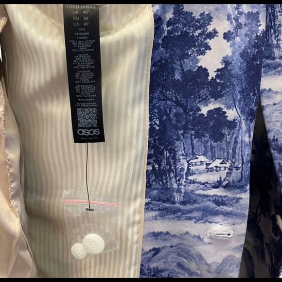 Blue Toile  Printed  Blazer - Picture 15 of 17